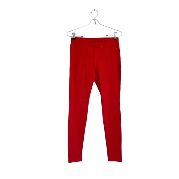 HUE Women's Ankle Length Denim Look Leggings in Deep Red - Sz S - Picture 1 of 4